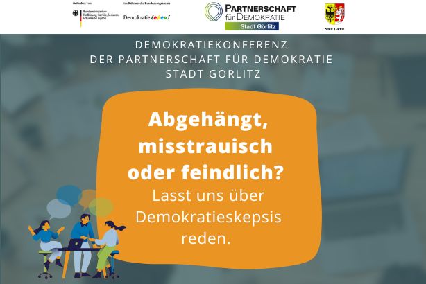 Bild mit Titel der Veranstaltung und einer stilisierten Gruppe Menschen, die miteinander redet